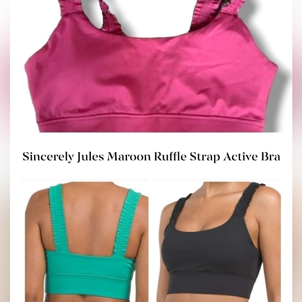 Sincerely Jules Light Maroon Ruffle Strap Active Support Sports Bra - Size XL